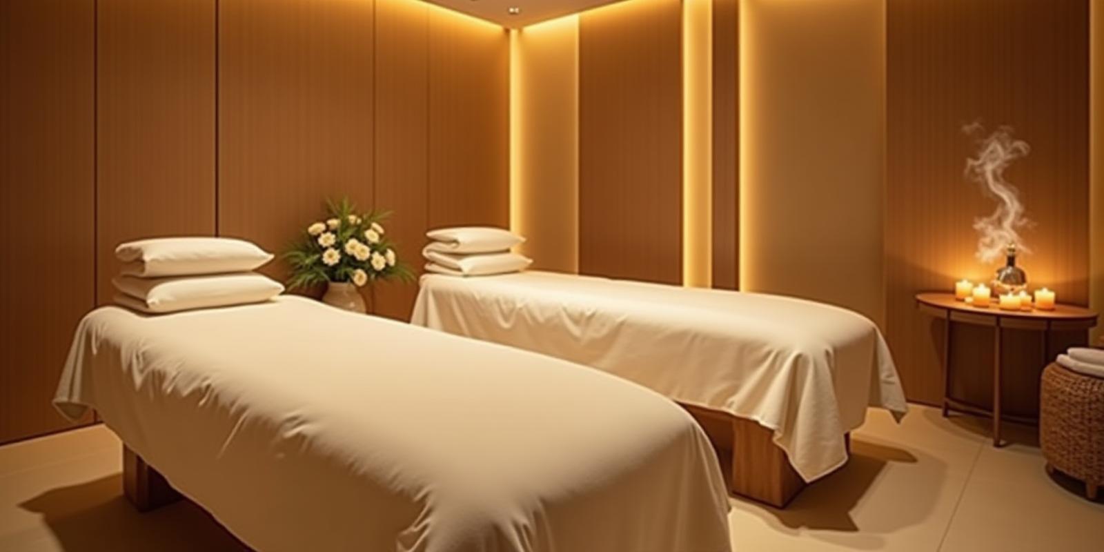 Luxury spa treatment room with soft lighting and relaxing ambiance